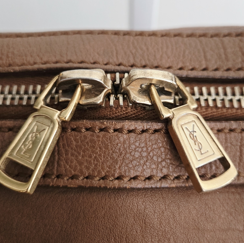 Authentic YSL SAINT LAURENT Muse Brown‎ Y Leather Weekender Boston Travel Tote - Picture 11 of 16
